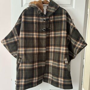 Plaid Hooded Poncho with Toggle Closure